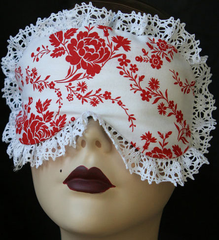 Sleep-mask-in-red-and-white-flower-print---vintage-lace--ADRIENNE