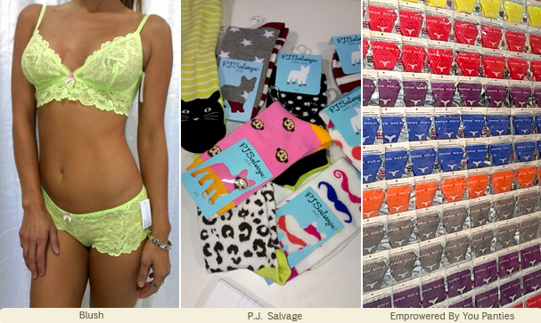 Colorful lingerie by Blush, fun socks from PJ Salvage and panties by Empowered by You at CurveNY Aug 2013