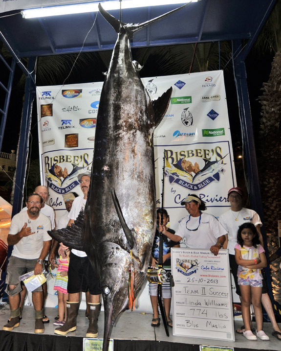 Linda Success winning catch at the 2013 Bisbee Black and Blue in Los Cabos on Lingerie Briefs