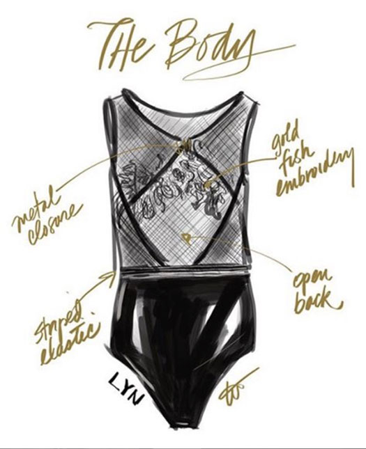 Tina Wilson fashion illustration of Lyn Bodysuit on Lingerie Briefs