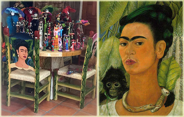 Items at the La Coyota store in Cabo San Lucas and painting by Frida Kahlo on Lingerie Briefs