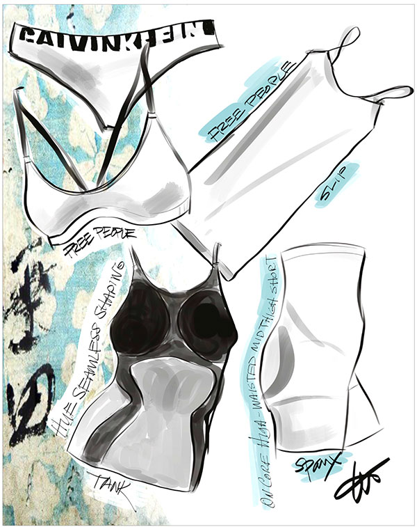 Free People Slip, Hue Seamless shapping & Spanx Hi waisted mid thigh short sketched by Tina Wilson on Lingerie Briefs