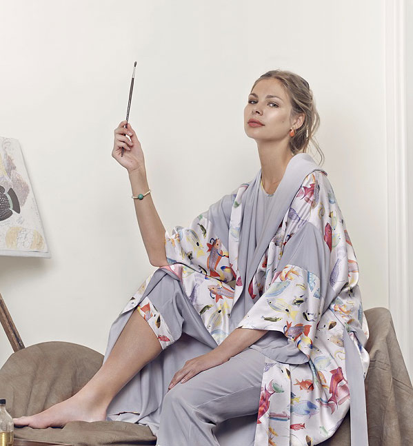 Rose Fulbright Hand-Painted Silk Loungewear and Beachwear on Lingerie Briefs