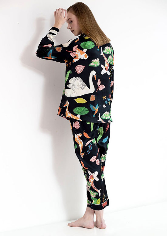 Karen Mabon Silk Print Pajamas on Lingerie Briefs