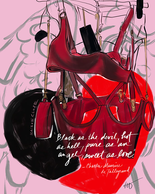 Valentines card illustrated by Tina Wilson on Lingerie Briefs