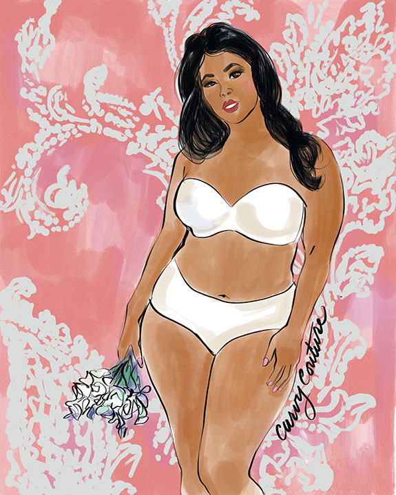 Curvy Couture Bridal Lingerie illustrated by Tina Wilson on Lingerie Briefs