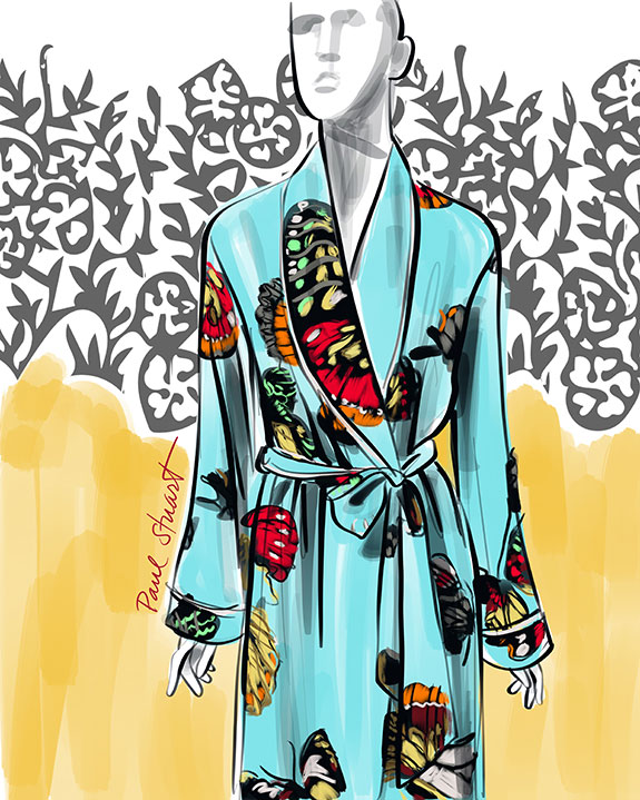 Paul Stuart Silk Robes illustrated by Tina M Wilson on Lingerie Briefs: Color My Mood