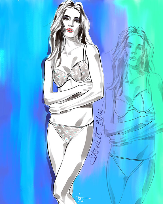 Skarlett Blue Margarite bra and panty illustrated by Tina Wilson on Lingerie Briefs