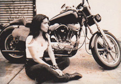 Helen Sanchez with her Harley