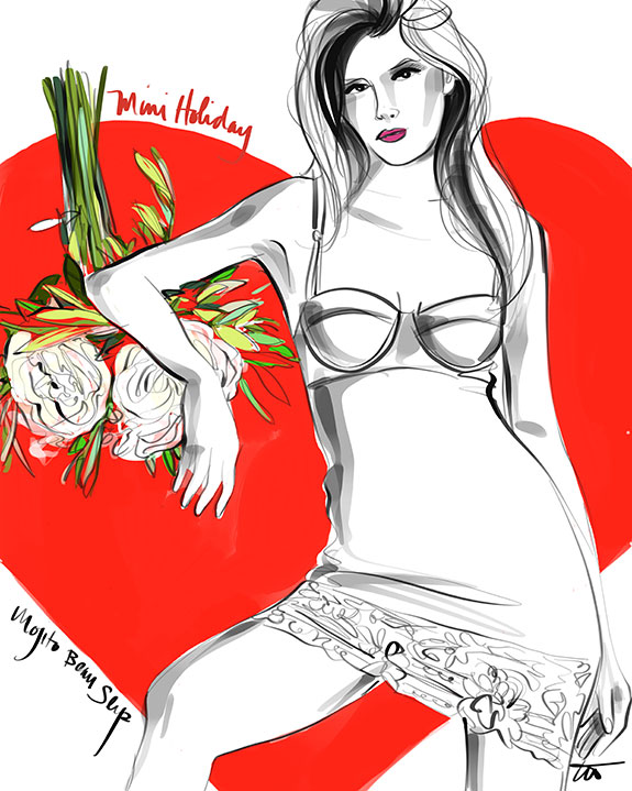 Mimi Holliday slip illustrated by Tina Wilson for Lingerie Briefs