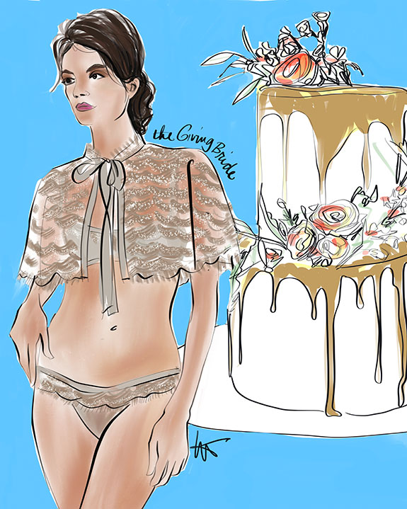 The Giving Bride bridal capelet illustrated by Tina Wilson for Lingerie Briefs
