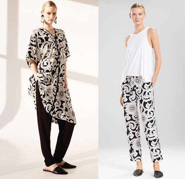 Natori Silk Road print caftan and pajamas on Lingerie Briefs