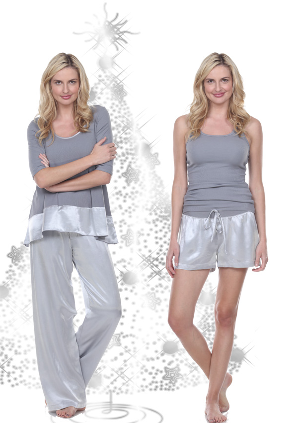 Silver Lounge KIKI Knit swing top and satin Jolie pants or boxers by PJ Harlow