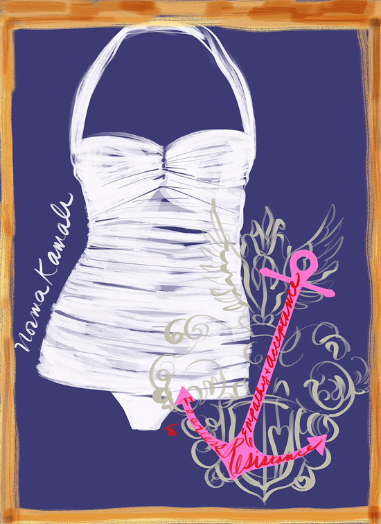 Norma Kamali Swimwear illustrated by Tina Wilson for Lingerie Briefs