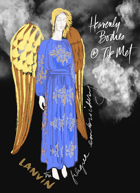 Fashion Illustration of Heavenly Bodies at the Met by Tina Wilson (image Lanvin) for Lingerie Briefs