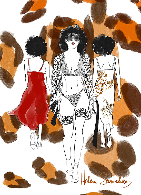 Fashion Illustration by Tina Wilson of Helen Sanchez Lingerie exclusively for Lingerie Briefs