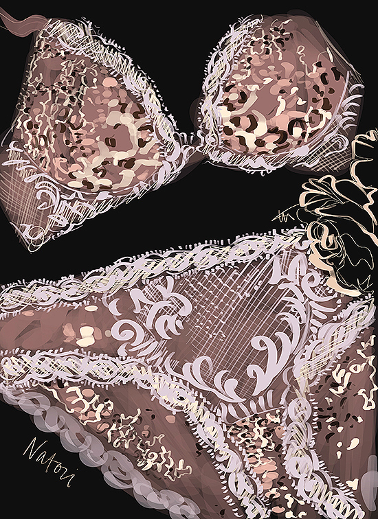  Fashion Illustration by Tina Wilson of Natori Feather Bra exclusively for Lingerie Briefs