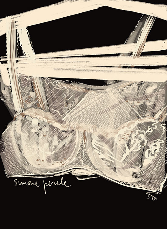 Tina Wilson illustrations of French Lingerie Loft, Simone Perele as featured on Lingerie Briefs