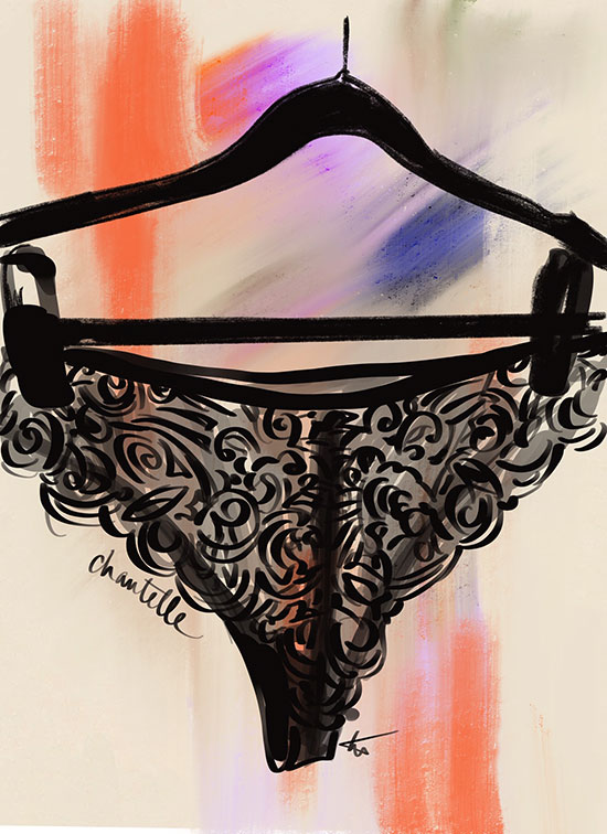 Tina Wilson illustrations of French Lingerie Loft,Chantelle as featured on Lingerie Briefs