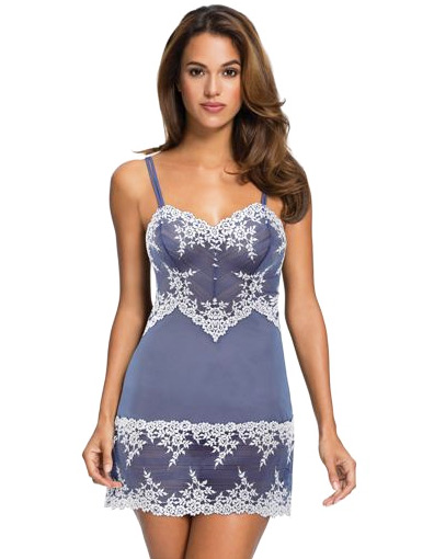 Wacoal Embrace Lace™ Chemise in new color combo - Bleached Denim and White featured on Lingerie Briefs