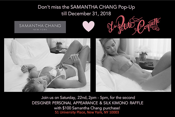 Invitation to Samantha Changs Pop Up store in NYC La Petite Coquette shown on Lingerie Briefs