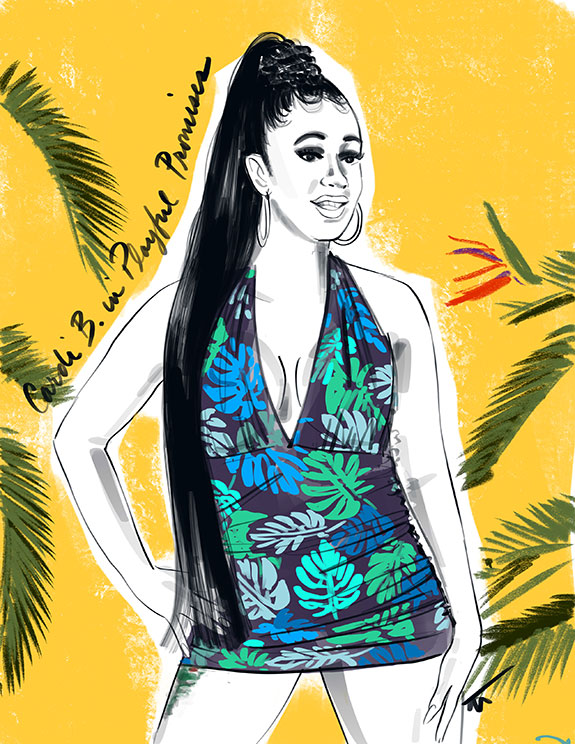 Fashion Illustration of Cardi B n Playful Promises Swimwear by Tina Wilson on Lingerie Briefs