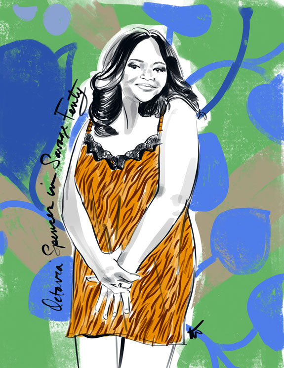 Fashion Illustration of Octavia Spencer in Savage Fenty Lingerie by Tina Wilson on Lingerie Briefs