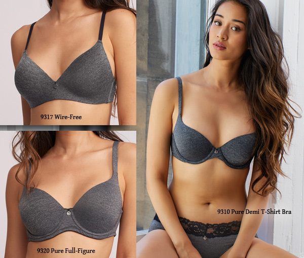 Cloud Mix is a soft deep gray and now available on Montelle best-sellers: Pure Full Figure T-Shirt Bra, Pure Demi T-Shirt Bra and Wire-Free Bra.