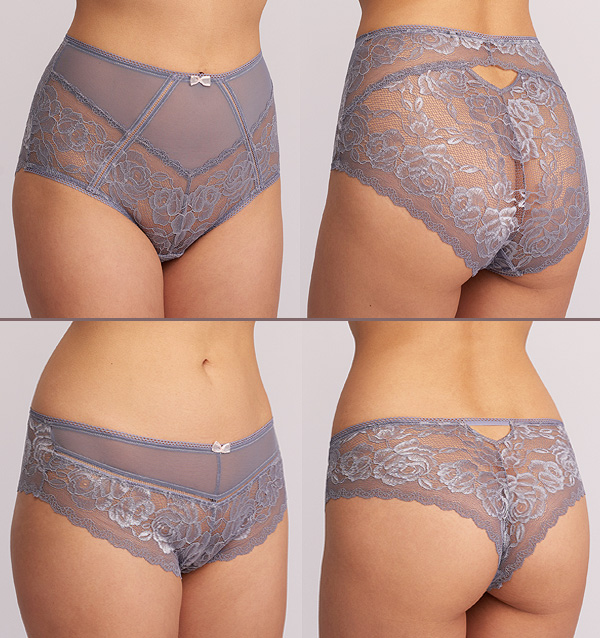 Silver Dreams Lace and Mesh High Waist panty and Brazilian