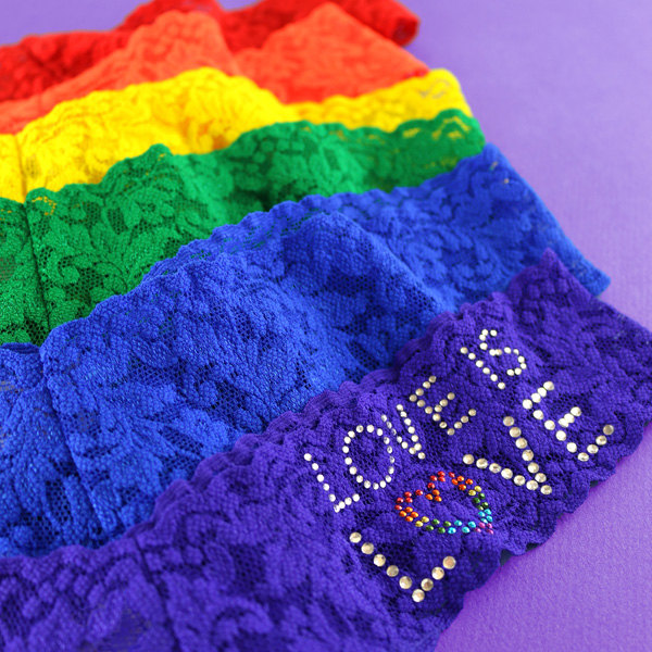 Love is Love by Hanky Panky in rainbow colors on Thongs in Pride six packs. Featured On Lingerie Briefs