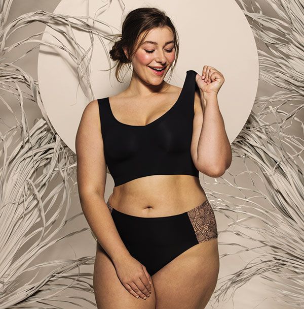 Evelyn & Bobbie Defy wirefree braette for curvy women as featured on Lingerie Briefs