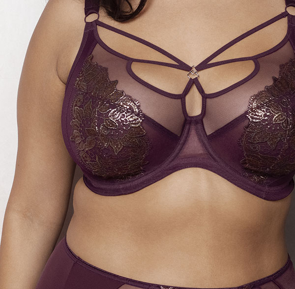 The Eugenie Plunge Bra in Gilded Berry makes a bold statement with chic strap detailing that accentuates a fabulous cleavage, alongside opulent foil-print embroidery to complete the look. The plunge style features a three section cup design and side support panels for an uplifting and supportive fit in sizes DD – JJ.