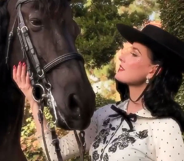 Dita Von Teese and her horse as featured on Lingerie Briefs