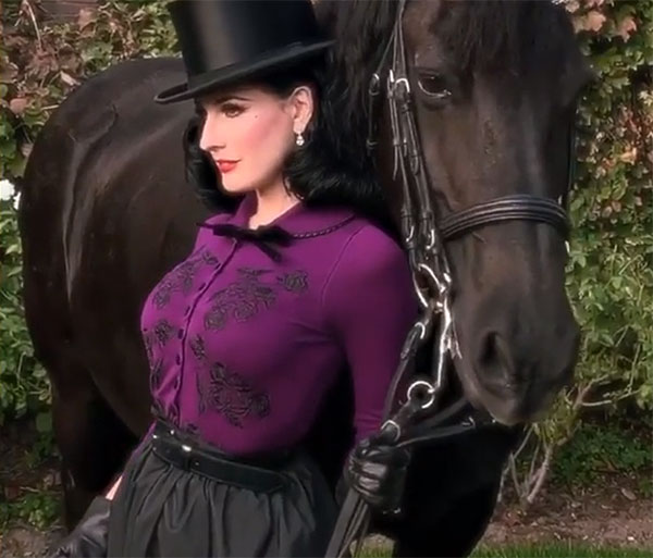 Dita Von Teese and her horse as featured on Lingerie Briefs