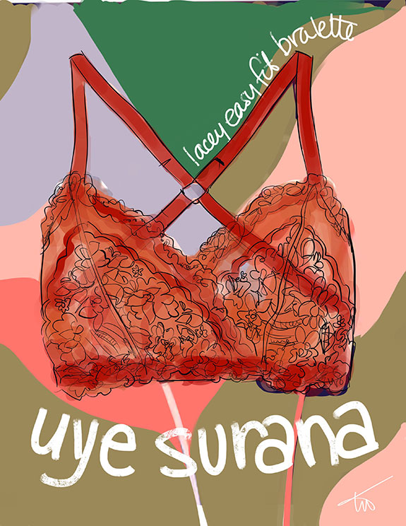 Uye Surana sustainable lingerie illustrated by Tina Wilson as featured on Lingerie Briefs