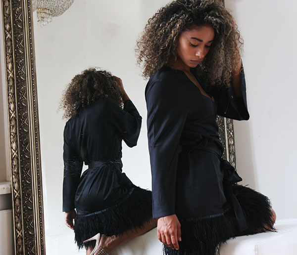 The Rya Swan robe in black as featured on Lingerie Briefs