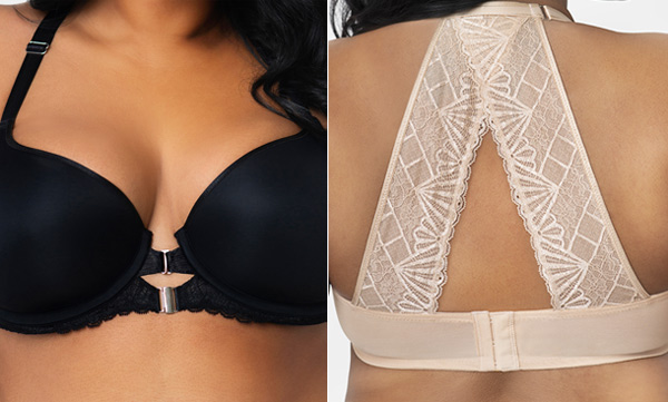 Curvy Couture's New Tulip Lace Bra gives you the choice to close on the front OR the back! Featured on Lingerie Briefs