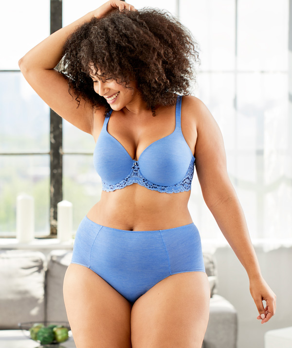 Montelle's classic T-Shirt bra is lightweight featuring a 4-way stretch foam cup in Demin/navy - featured on Lingerie Briefs