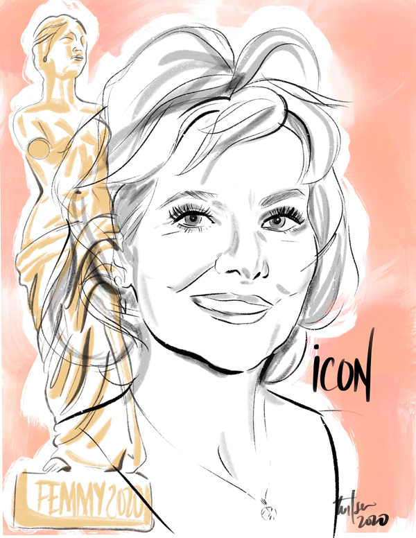 Femmy's Icon recipient Icon recipient. Industry’s most prolific fit model is Dorothy Galligan - illustration by Tina Wilson, Lingerie Briefs