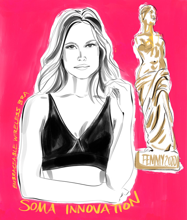 Femmy 2020 award was given to Soma for Innovation, illustration by Tina Wilson, Lingerie Briefs