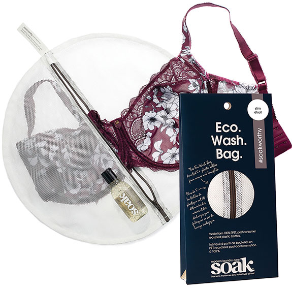 Soaak Eco-wash bags and sustainable packaging as featured on Lingerie Briefs