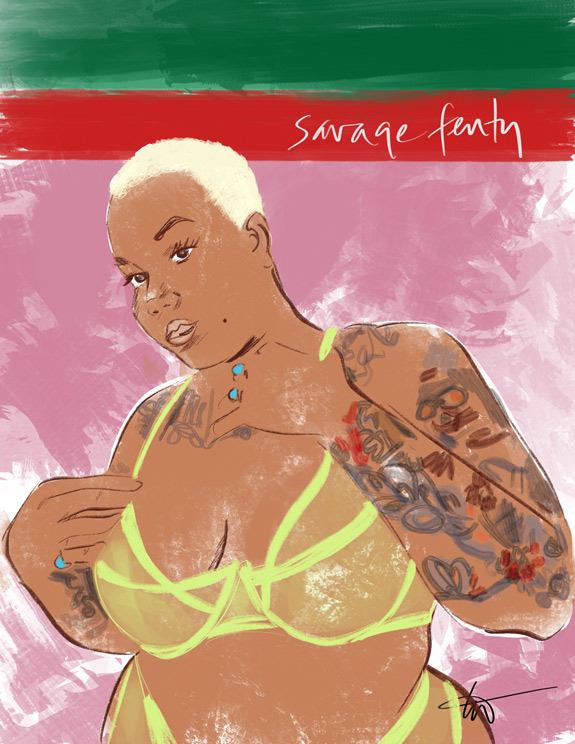 Tina Wilson Illustrates Savage Fenty, black owned lingerie company, featured on Lingerie Briefs