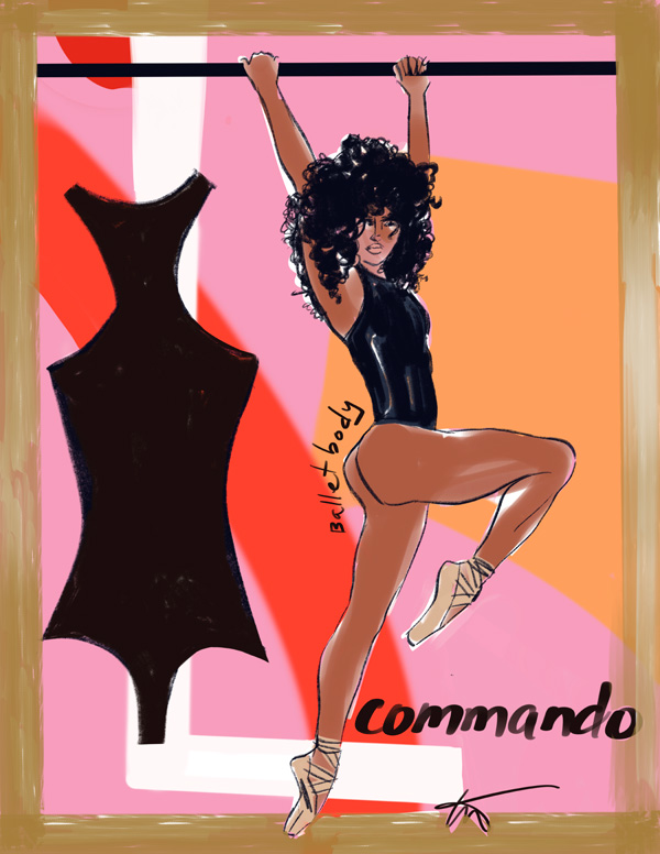 Tina Wilson illustrates Ballet Body by Commando on Lingerie Briefs