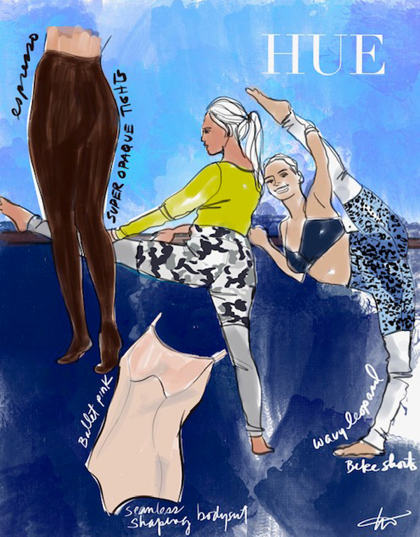 Tina Wilson illustrates HUE leggings, tights and bike shorts on Lingerie Briefs Tina Wilson illustrates HUE leggings, tights and bike shorts on Lingerie Briefs