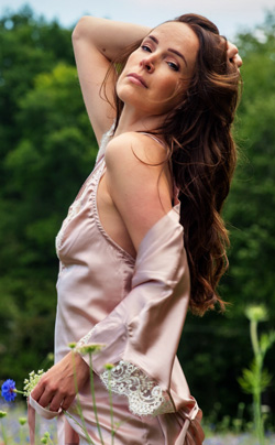 Sassy D, model for Emma Harris luxury lingerie - featured on Lingerie Briefs