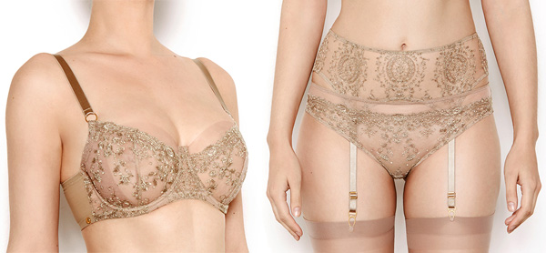 Katherine Hamilton Abrielle new gold embroidered collection - featured on Lingerie Briefs