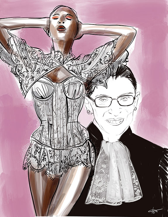 Ruth Bader Ginsburg collars as illustrated by Tina Wilson for Lingerie Briefs