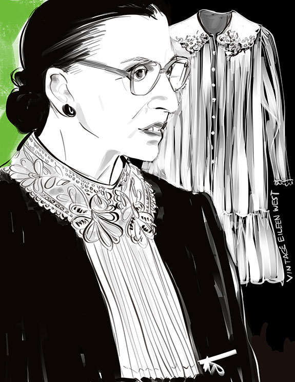 Ruth Bader Ginsburg collars as illustrated by Tina Wilson for Lingerie Briefs