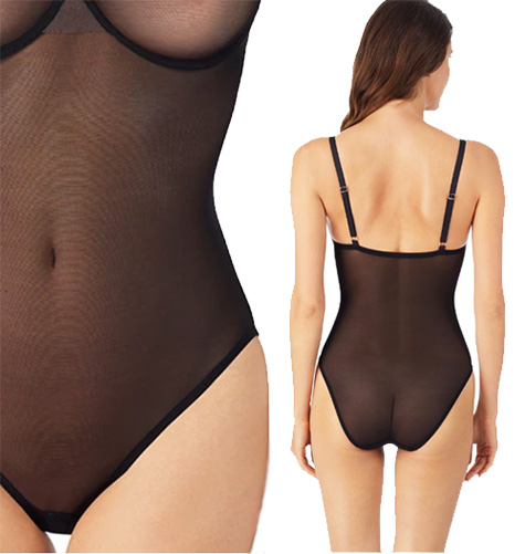 Le Mystere's sheer and supportive modern mesh bodysuit - featured on Lingerie Briefs