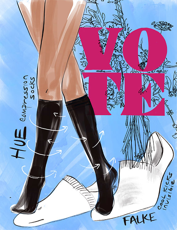 Tina Wilson illustrates which socks to the polls as featured on Lingerie Briefs